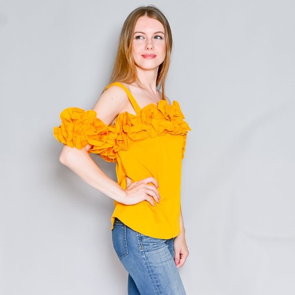 AMANDA UPRICHARD Joelle Marigold Cotton Ruffle Top NWT - Picture 3 of 6
